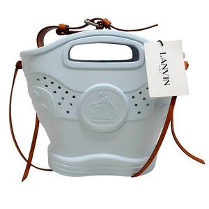 Lanvin Blue Rubber Logo Embossed Bucket Bag